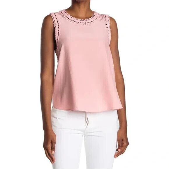 Cinq a Sept Ellina Lace Trim Silk Blouse Sleeveless Crochet Trim Round N… - Picture 1 of 7